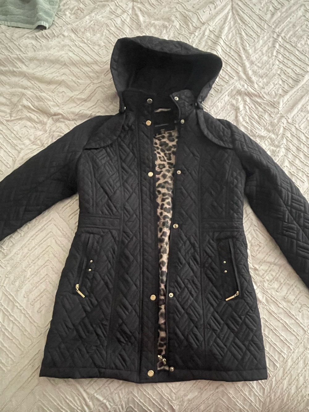 Weatherproof Black Raincoat with Brown Leopard Lining (Women S/CH)